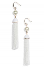 Halogen   Beaded Tassel Drop Earrings in White at Nordstrom